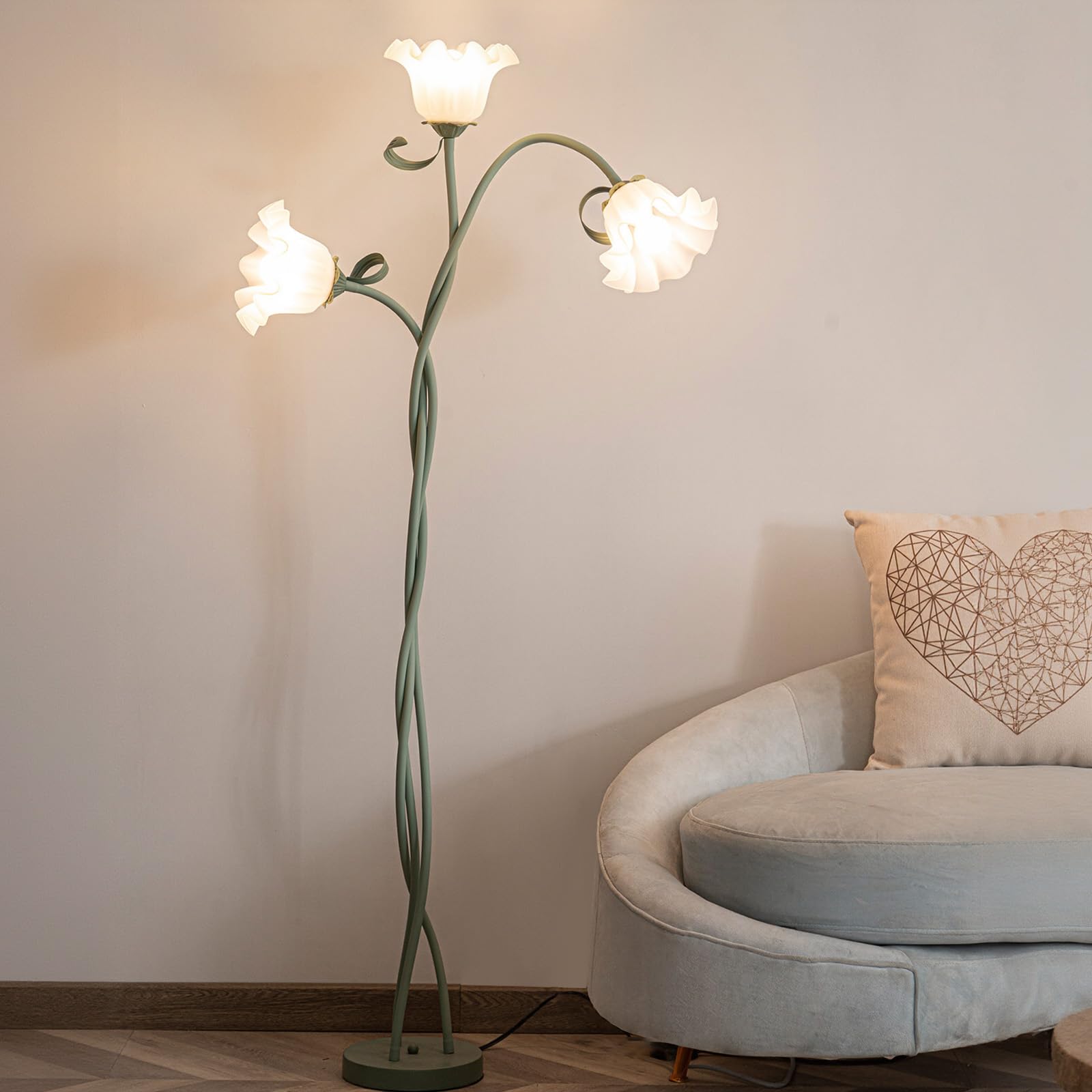 Fiori Piantana Lampada da Terra,Lampade da Terra Salotto ad Arco DIY 3-Luci Fiores,Vintage Dimmerabile Spirale Lampada da lettura,Floor Lamp per Camera da Letto,Ufficio,H170Cm,Verde.