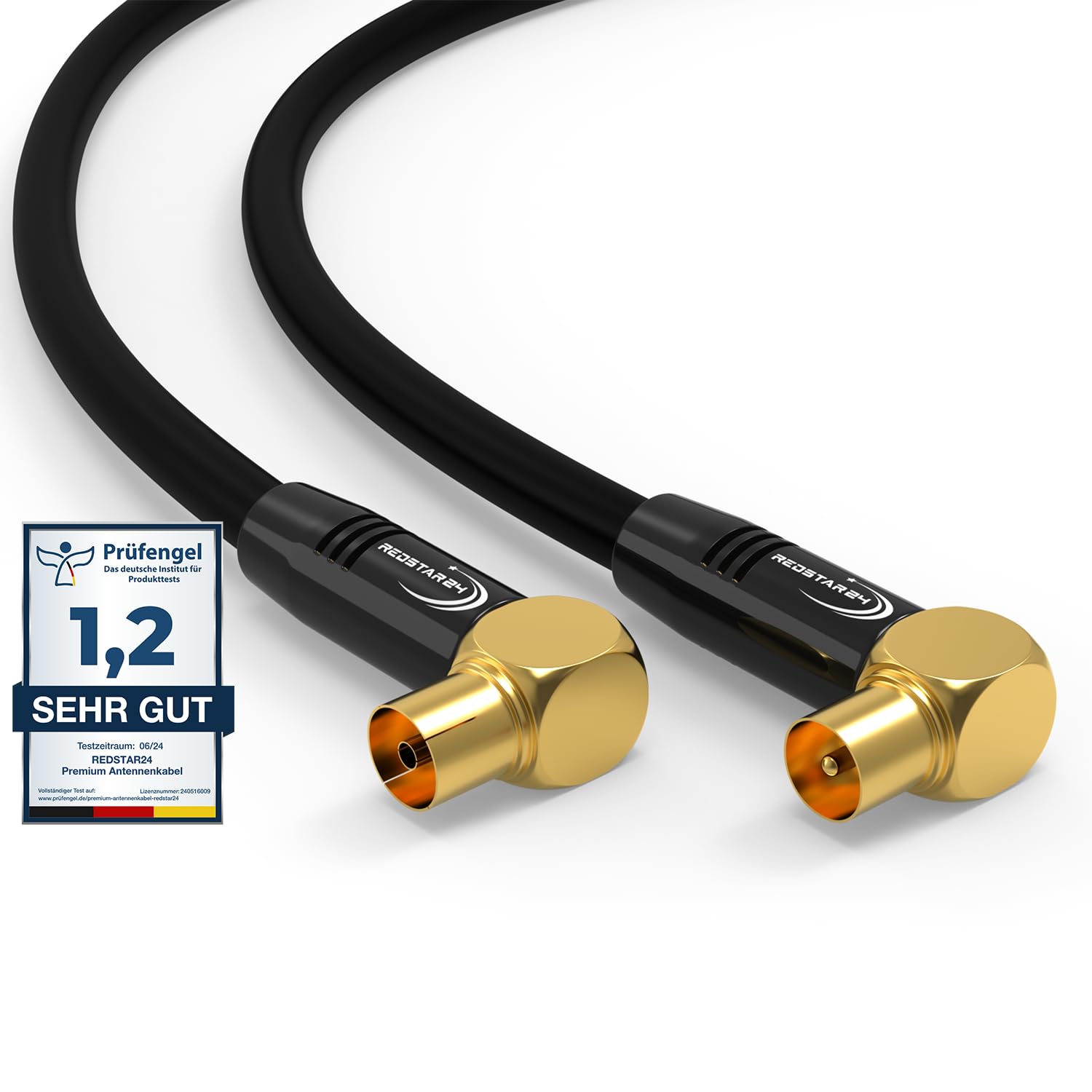 RedStar24 Cavo Antenna 1,5m Nero - 90° Angolato Coassiale | Maschio a Femmina - Cavo Coassiale HDTV Premium per la TV via cavo | Cavo TV: Compatibile con TV, Radio, DVB-T/T2, DVB-C, DAB