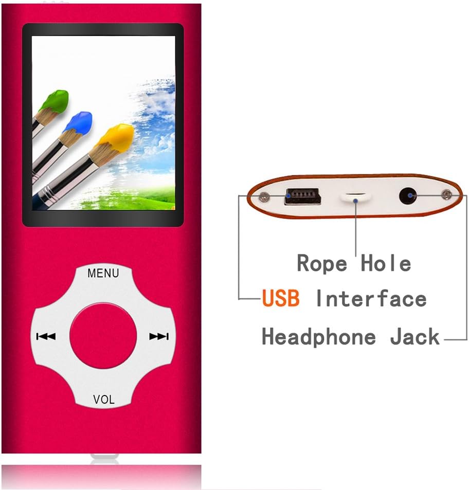 Tomameri - Portable MP3 / MP4 Player with Rhombic Button, Including a 16 GB Micro SD Card and Support Up to 64GB, (Red)