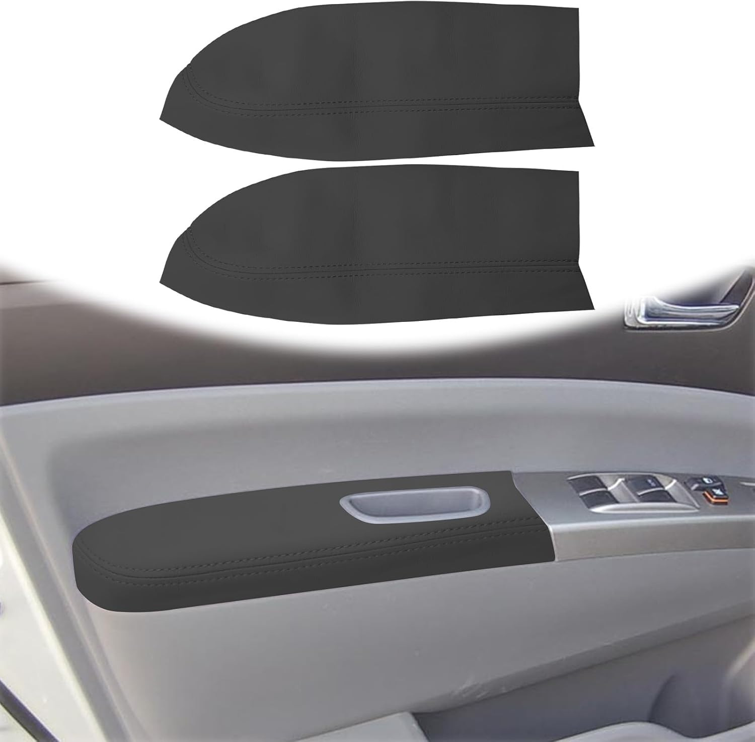 QianBao 2PCS Front Door Armrest Leather Cover Replacement for Toyota Prius 2004-2009, DIY Left & Right Door Panel with Installation Tool Black