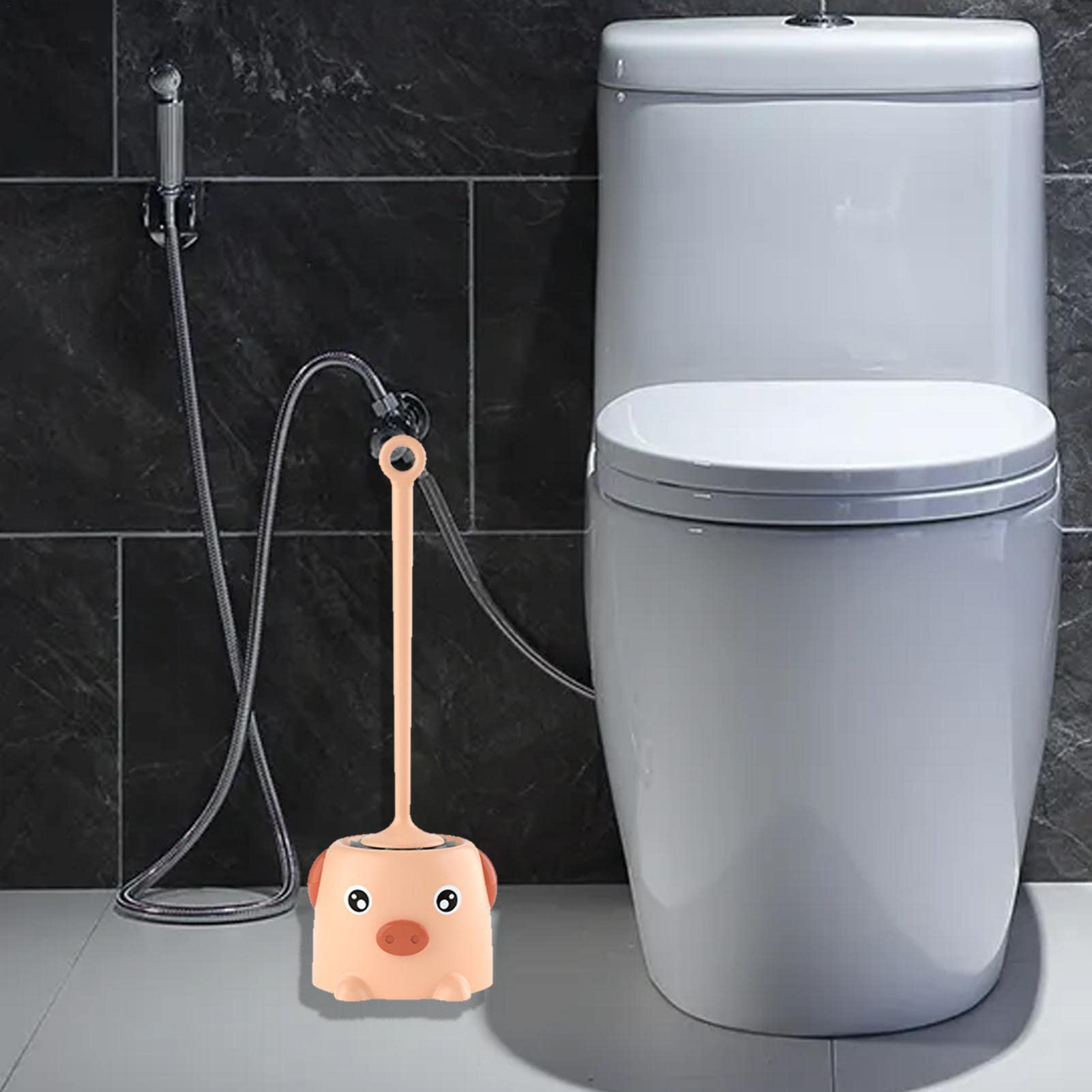 Set Scopino Per WC Con Supporto A Parete – Design Simpatico A Cartone Animato – Gomma Morbida Senza Angoli Morti – Base Ventilata - 4