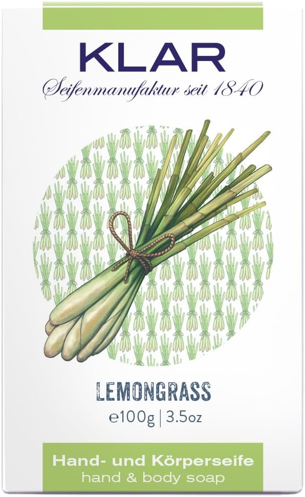 Klar SeifenLemongrass Soap 100 g, Cosmos Certified, Palm Oil Free, Suitable for Normal Skin, Soap, 10984