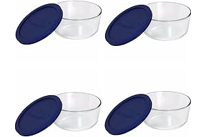 Pyrex Storage 4-Cup Round Dish with Dark Blue Plastic Cover (4 Pack)
