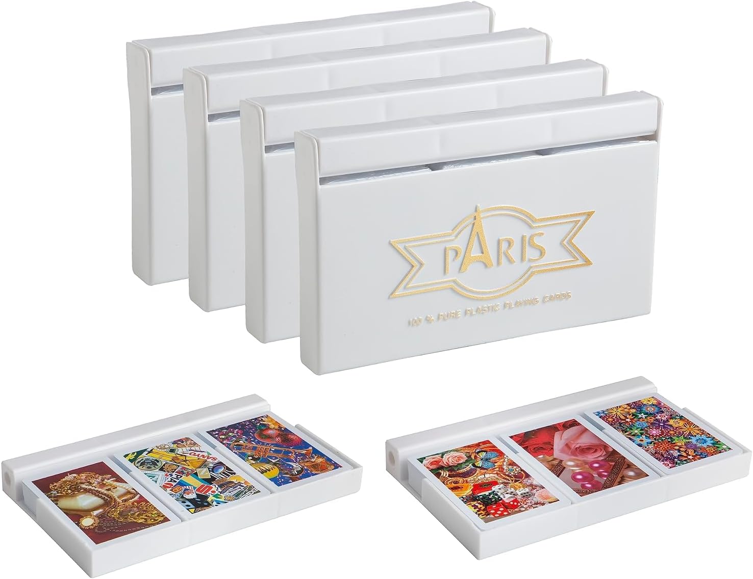 PARISCARDS Plastic Playing Cards (Set of 12), Bridge Size, Multicolor Cards Packed in Three Piece White PVC Containers, Cards for All Ages Used for Card Games, Poker and Rummy (Pack of 12)