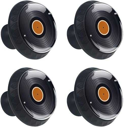 Miniatura 2 de Juego de 4 piezas de herrajes redondos para armarios, pomos redondos de vinilo con impresión de discos retro, cajón, aparador, armario, tiradores