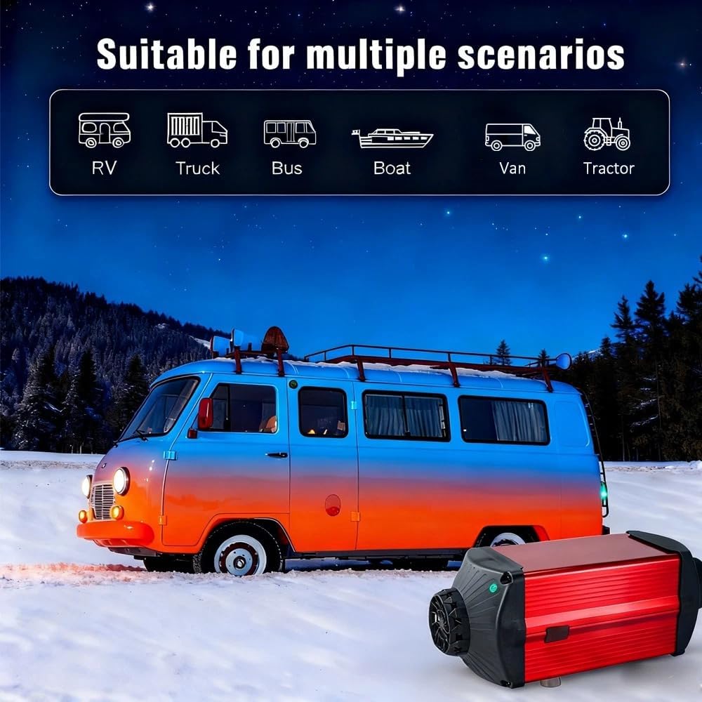 Diesel Heater 12V, 5KW Diesel Heaters with Thermostat, Dual Brushless Diesel Heater 10L/2.6Gal Fuel Tank, Diesel Parking Heater for Rvs, Trucks, Campers