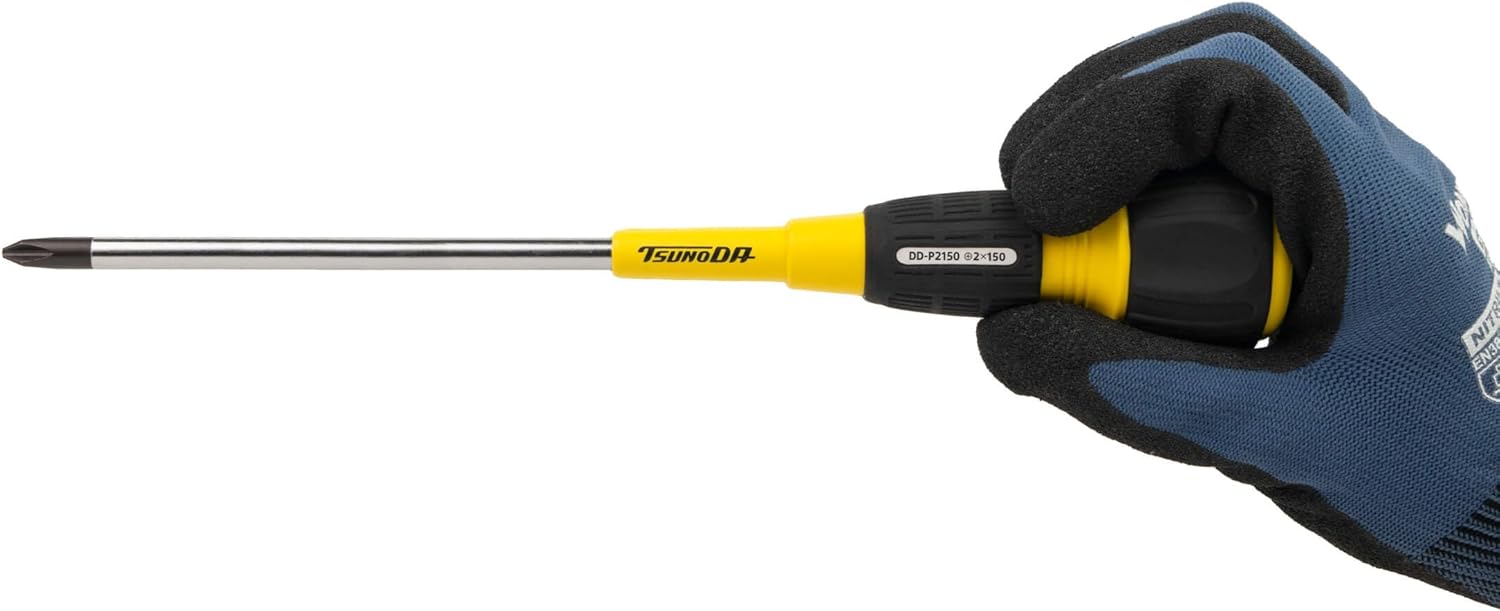 Tsunoda DD-P2150 Handle Insulation Through Screwdriver + 0.08 x 5.9 inches (2 x 150 mm), 0.2 inch (6 mm), Safety Through Screwdriver with Insulator, Reinforced Plastic Washer, Hammered with Hammer,