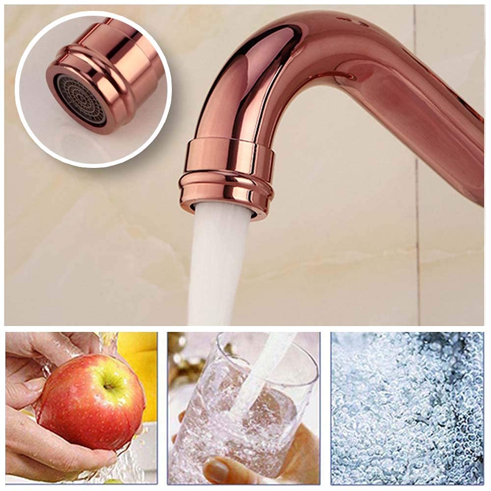 Grifo mezclador de fregadero, grifo de cocina antiguo, grifo giratorio de cobre dorado rosa, manija única, fregadero de cocina cepillado de 1 orificio, fregadero mezclador frío caliente Comfortable