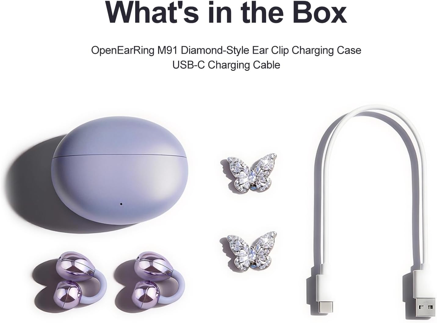 Soinf Women's Wireless Earphones, Designed with Crystal Butterfly Earrings and Open Bluetooth Noise Cancelling Earphones for Running, Suitable for Work, Fitness, Daily wear, and Gifts (Purple)