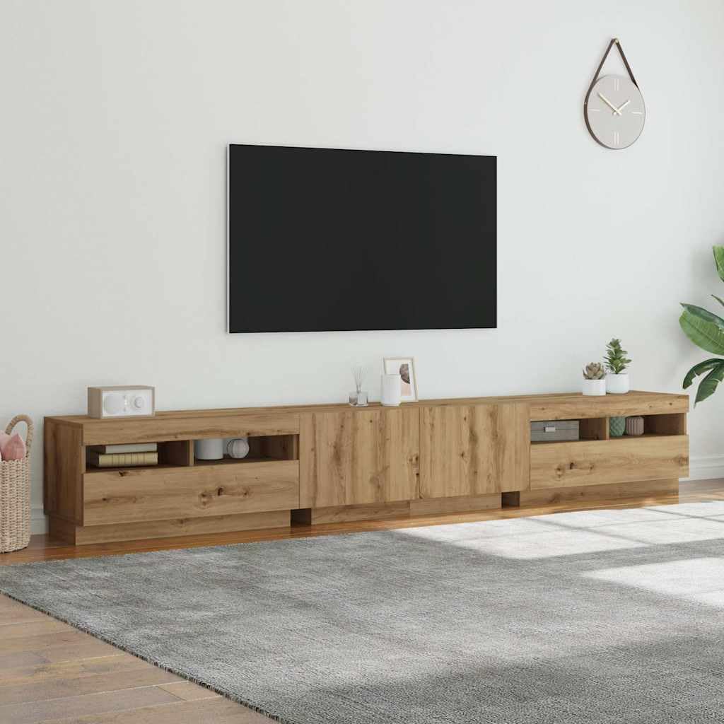 Moderner TV-Schrank mit RGB-LED-Lichtern, Sideboard für Wohnzimmer, aus Eichenholz, robuste Spanplatte, großer Multimedia-Schrank, Beleuchtung