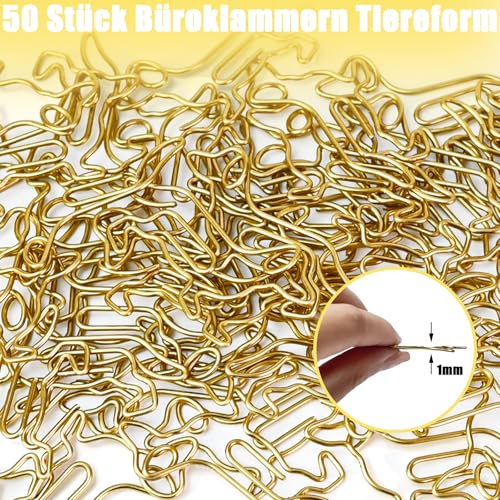 luckaide Büroklammern, 50 Stück Büroklammern Motiv Dackel Gold Metall Kleine Klammern Dachshund Tiereform Lesezeichen Paper Clips Briefklammern Papierklammern Aktenklammer für Postkarten Büro Schule
