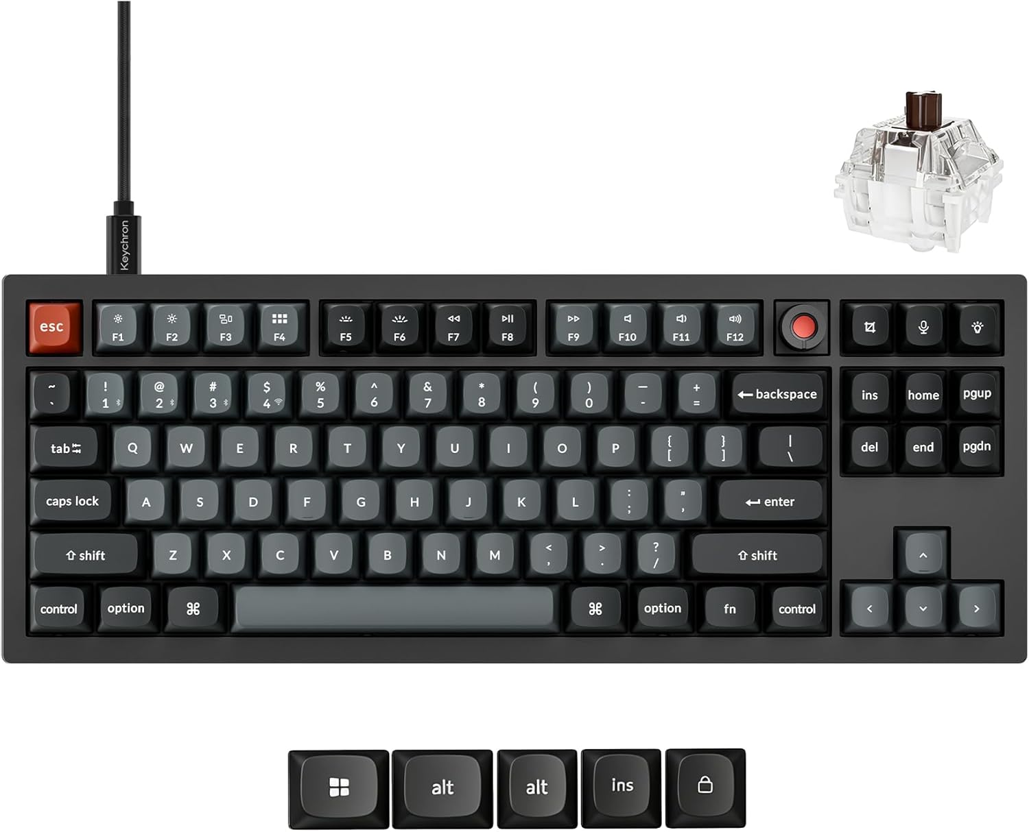 Keychron V3 8K TKL Wired Mechanical Keyboard, 8000 Hz Polling Rate QMK Programmable Knob Hot-Swappable Gaming Keyboard, RGB Backlit, Ergonomic PBT Keycaps for Mac Windows Linux-Tactile Brown Switch