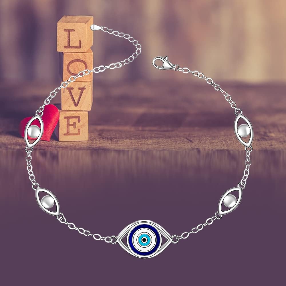 Evil Eye Anklet Blue Evil Eye Ankle Bracelets for Women Sterling Silver Greek Turkish Good Luck Anklets Jewelry Dainty Summer Mothers Day Gifts Adjustable - Image 5