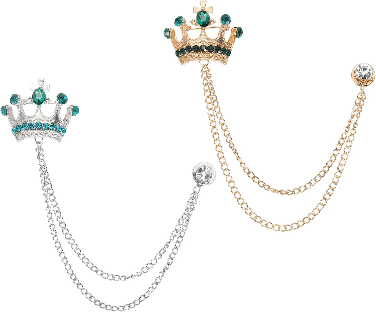 PATIKIL Crown Hanging Chain Brooch Pins, Rhinestone Suit Pins Fashion Crystal Lapel Pins