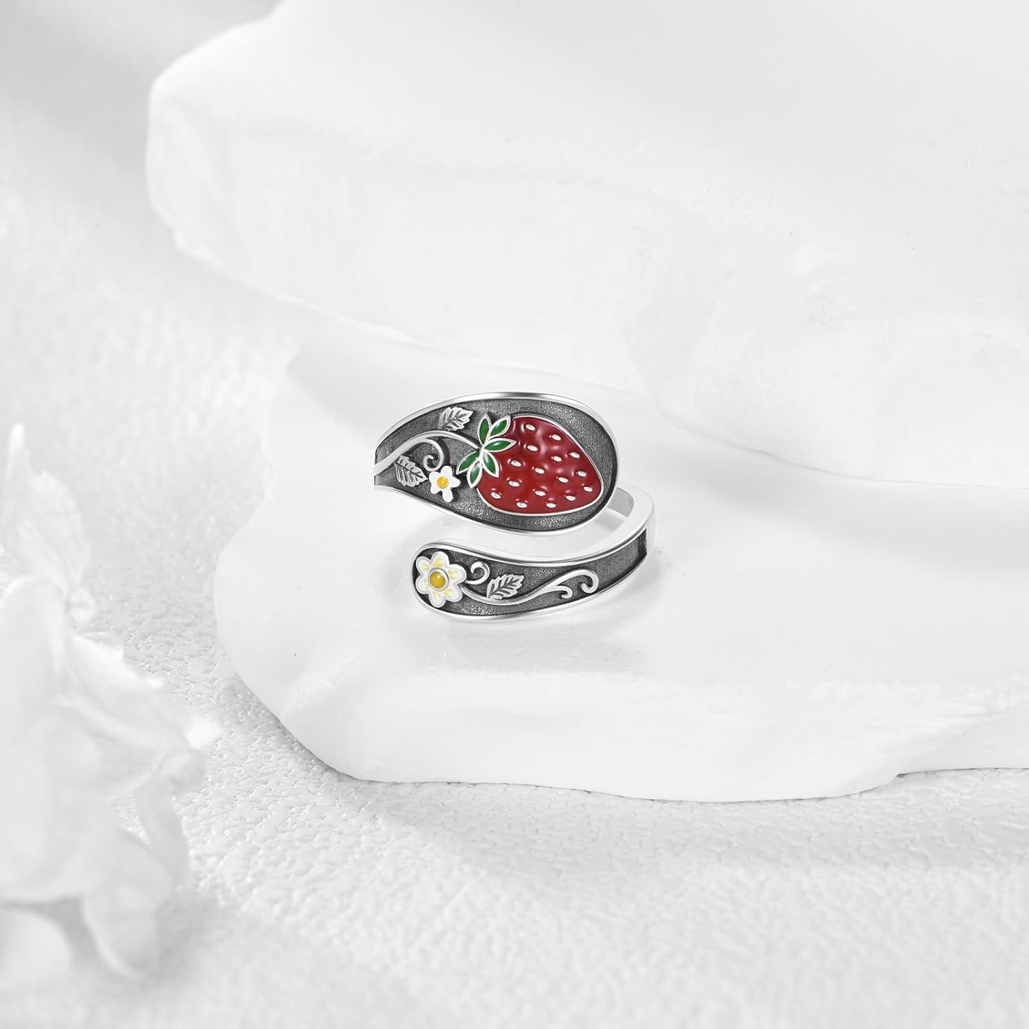 ONEFINITY Strawberry Rings 925 Sterling Silver Spoon Rings Strawberry Jewelry Gifts for Women