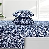 AZORES HOME Kate 300 Thread Count Organic Cotton Deep Pocket Bed Sheet Set, Fits up to 19 inch Mattress - King, Dark Blue