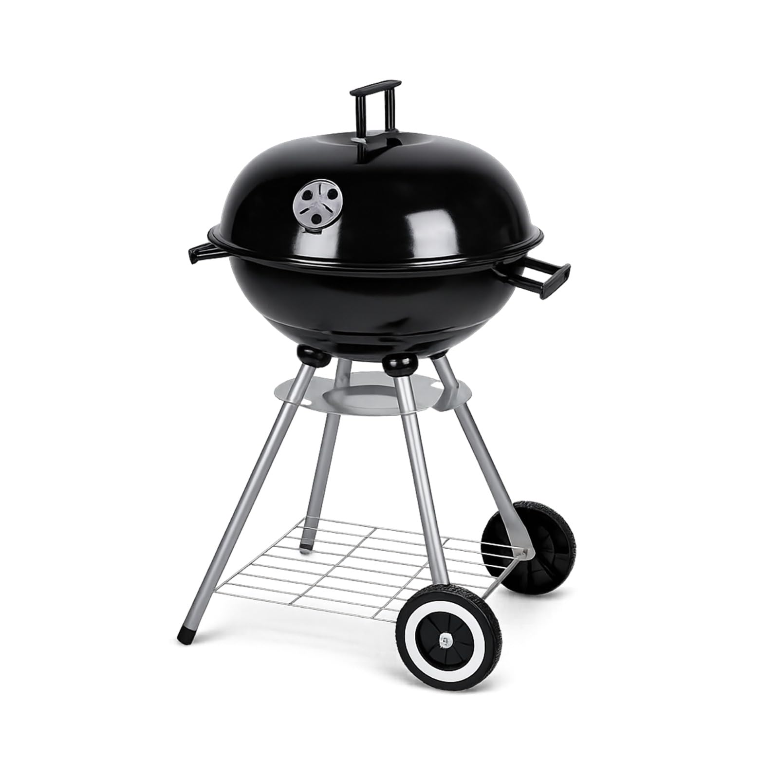 BBQ Grill Patio Portable Charcoal Kettle BBQ Garden Camping Caravan Outdoor Barbecue With Cooking Utensils Tools & Cover heels Stand Ball Rounded Bbq on wheels Black 43.5 cm Stainless Steel