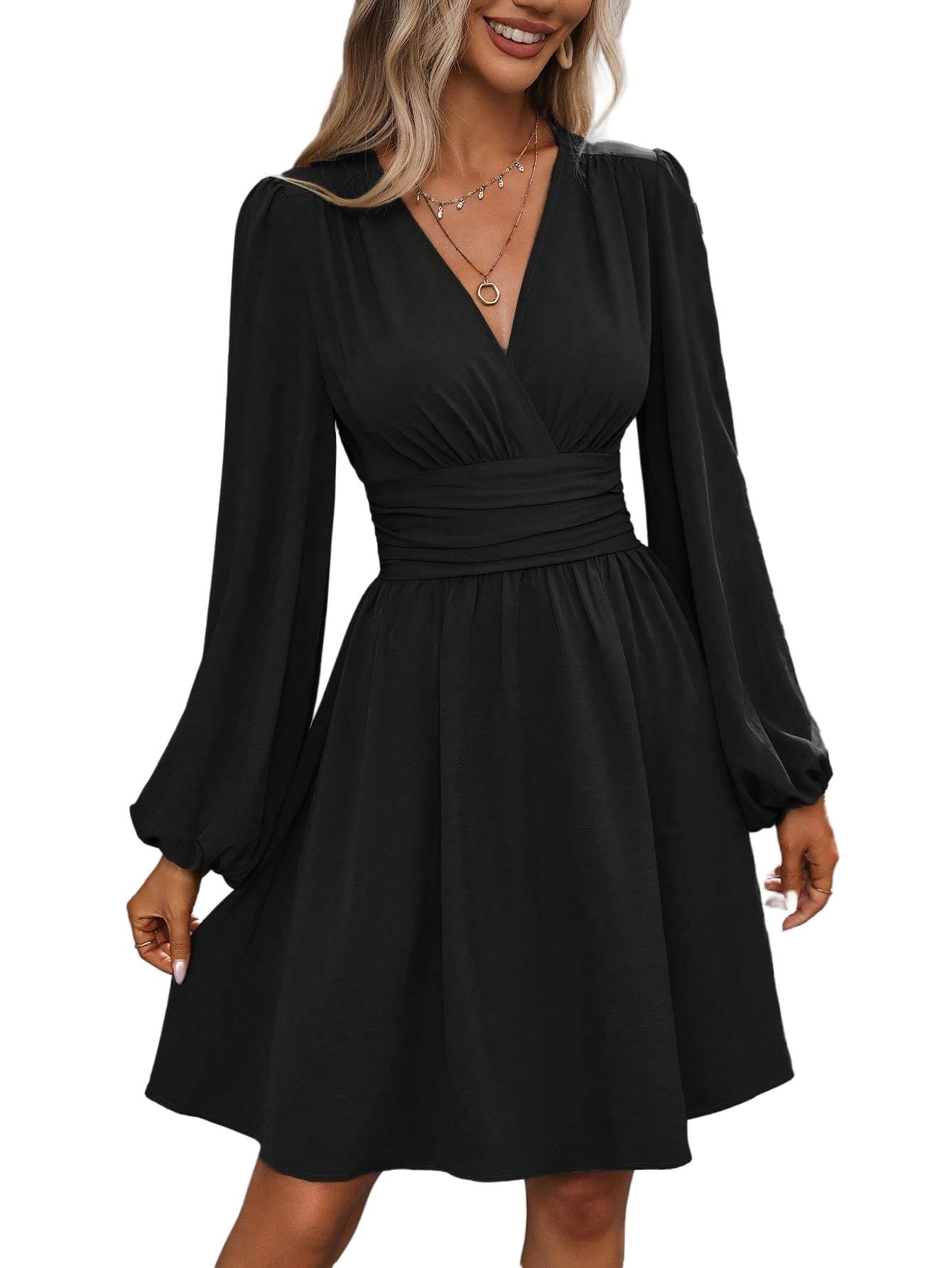 SweatyRocks Kleider Damen Festlich Langarm Wickelkleid Winterkleider Elegant Kleid A Linie Minikleid Hochzeitsgast Kleid Bürokleidung