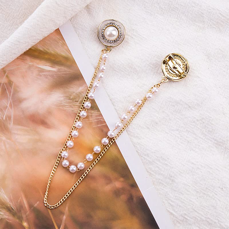 Image of Vintage Sweater Shawl Chain Brooch for Women Clips Antique Cardigan Clip Collar Holders Decorations Dress Sweater Collar Brooch Pins Girls Straps anti-slip chain