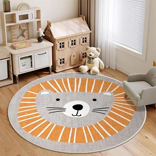 YATOLA Alfombras Redonda Alfombra Habitación Lavable Muy Suave para Salón o Dormitorio, Esponjosa de Cama Infantil Lavable Bebe Niña Niño De Juego Motivo Verde Animal Unicornio Gato (Gris, Ø120cm)