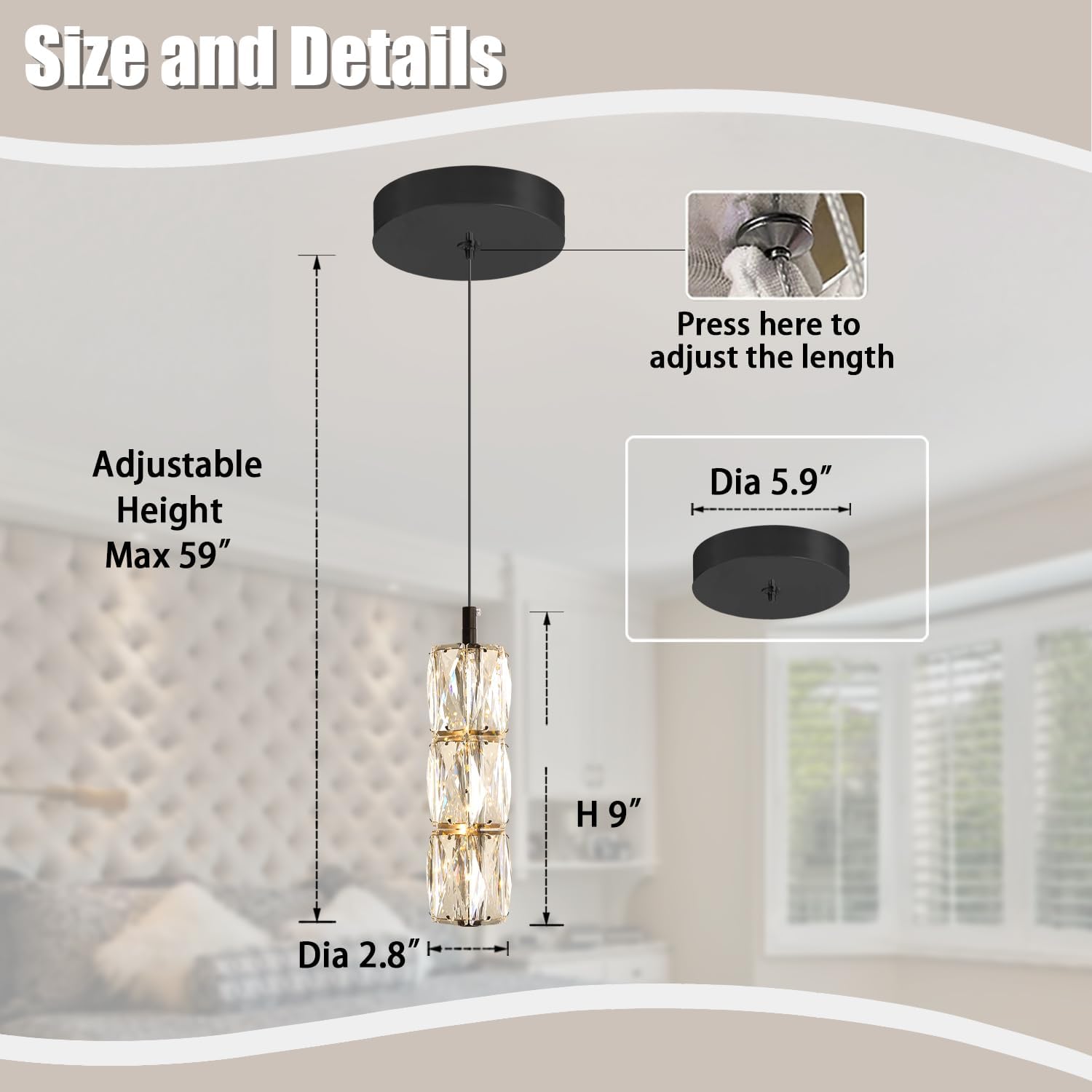 Modern Pendant Lighting 1-Light Chandelier Black Pendant Light Indoor Hanging Light Fixture for Kithchen Island Dinning Room Bedroom