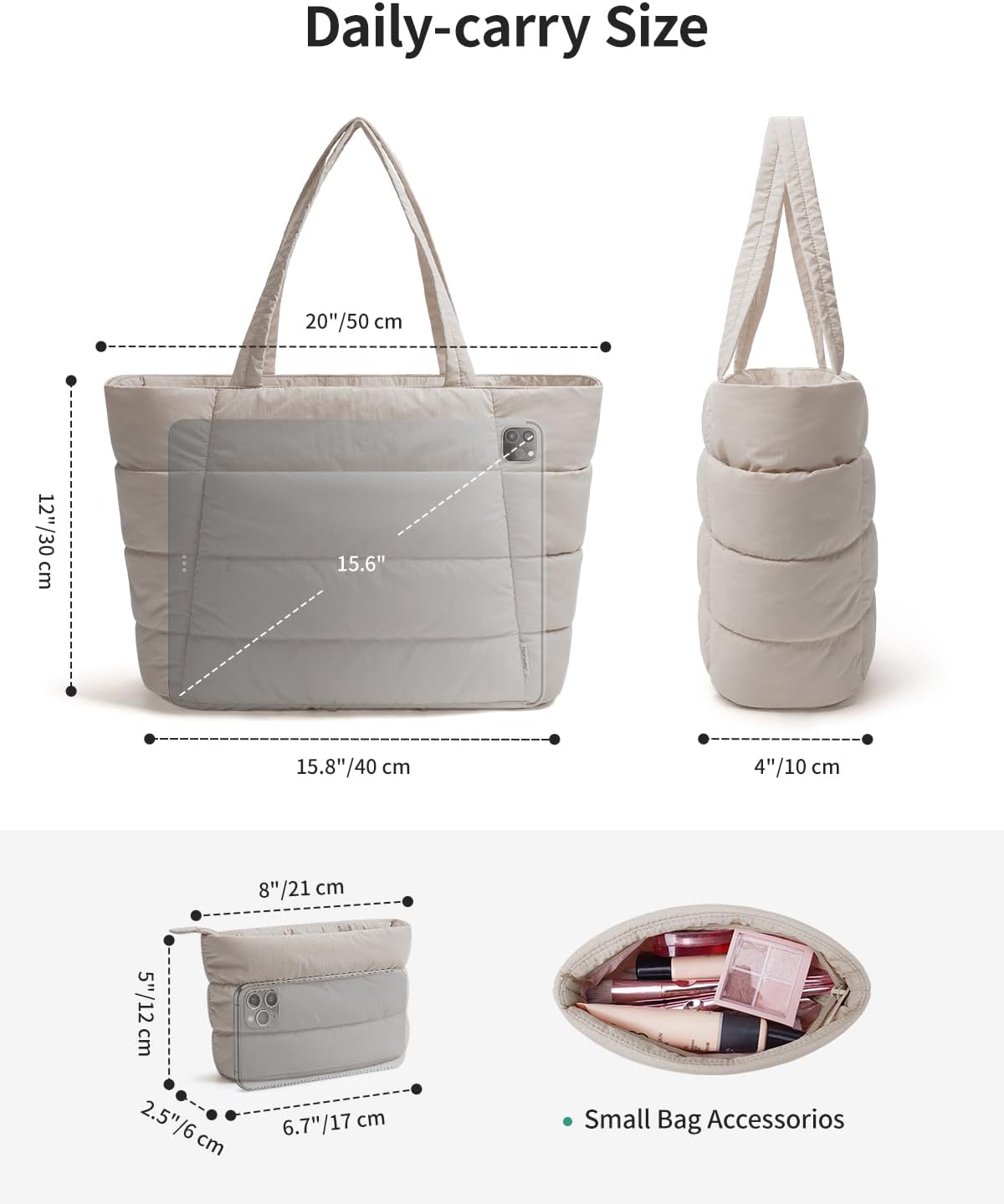 Narwey Nylon Puffer Tote Bag for Women, Puffy Work Nurse Teacher Tote Bag, Quilted Shoulder Bag for Travel, Gym, Gifts