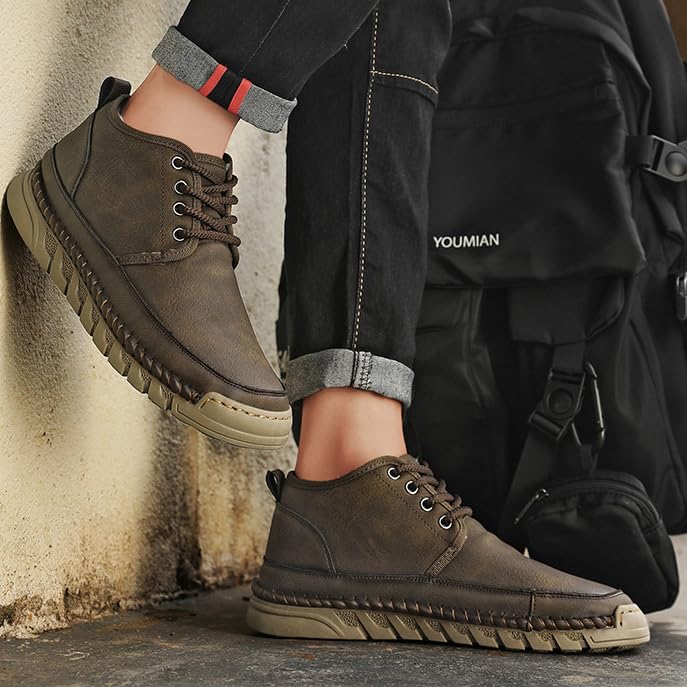 Men'S Genuine Leather Handmade Chukka Boots Autumn Winter Lace-Up Fur-Lined Comfortable Warm Booties Casual Outdoor Non-Slip High-Top Sports Shoes3