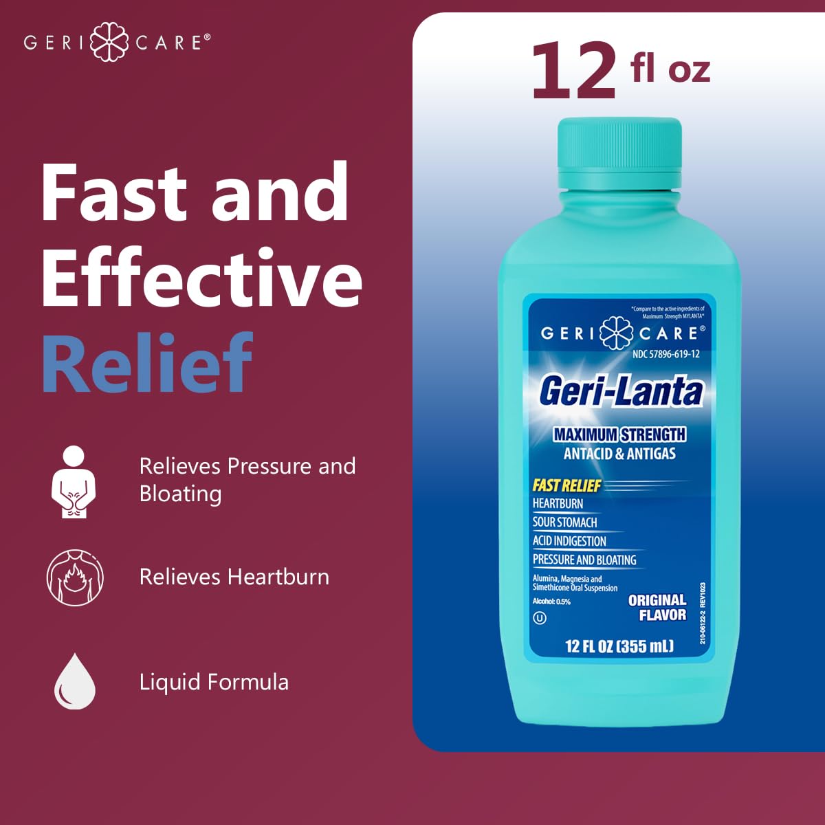 GeriCare Maximum Strength Geri-Lanta Antacid & Antigas for Heartburn, Acid Indigestion, Pressure and Bloating, Liquid, 12 Fl Oz (Pack of 1) — Amazon image 2