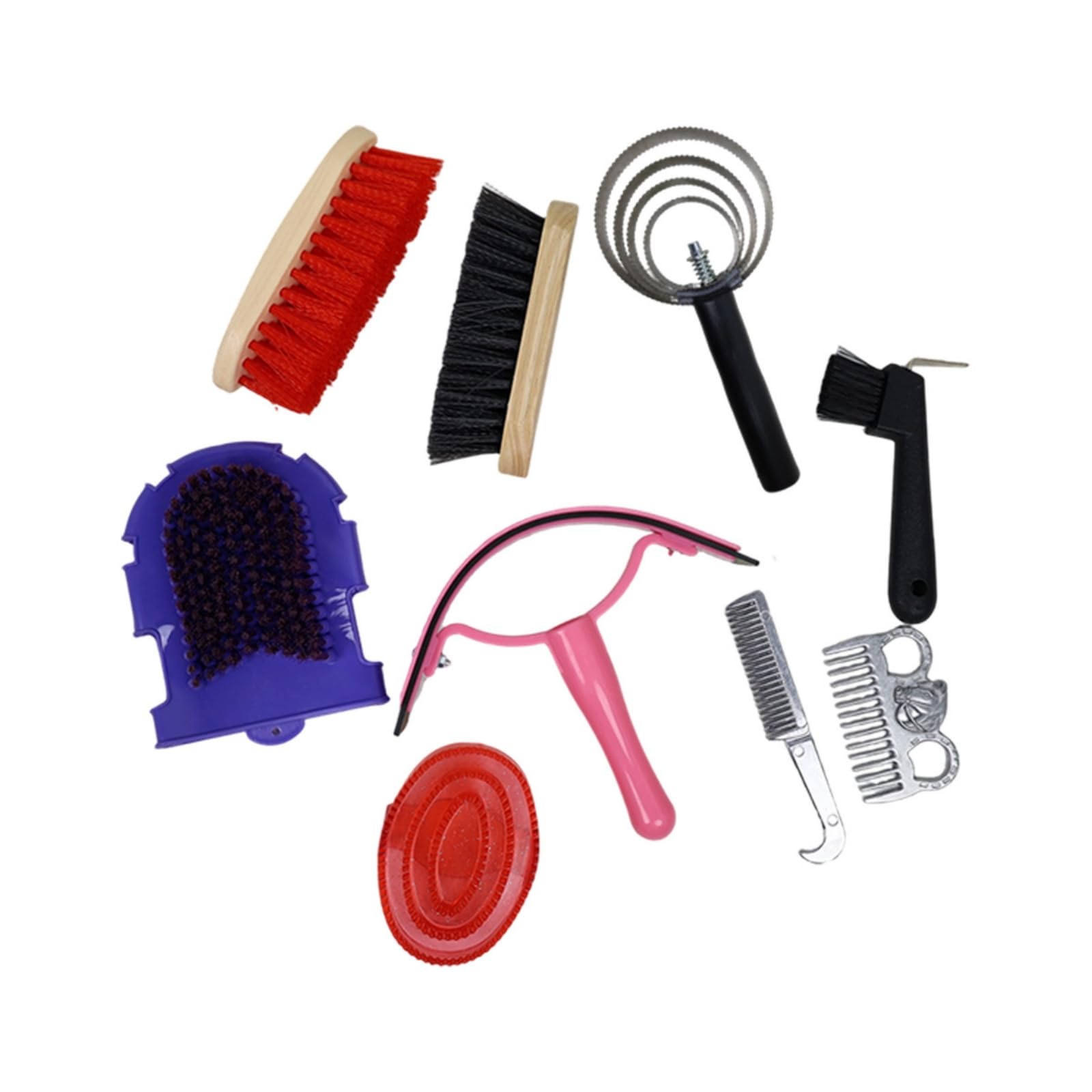 Set Spazzole per Cavalli Kit Toelettatura Equina Pettine Striglia Cardatore con Manici in Legno E Pettini in Metallo con Sacca Trasparente Adatto per Viaggio Pulizia Maneggio