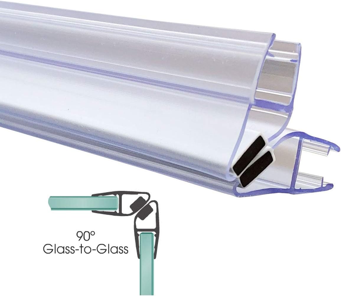 Universal 45 Degree Shower Door Magnetic Profile Seal for Glass-2-Glass Applications - 73" Long with White Magnet for 5/32", 3/16", 1/4" or 5/16" Glass - Pack of 2