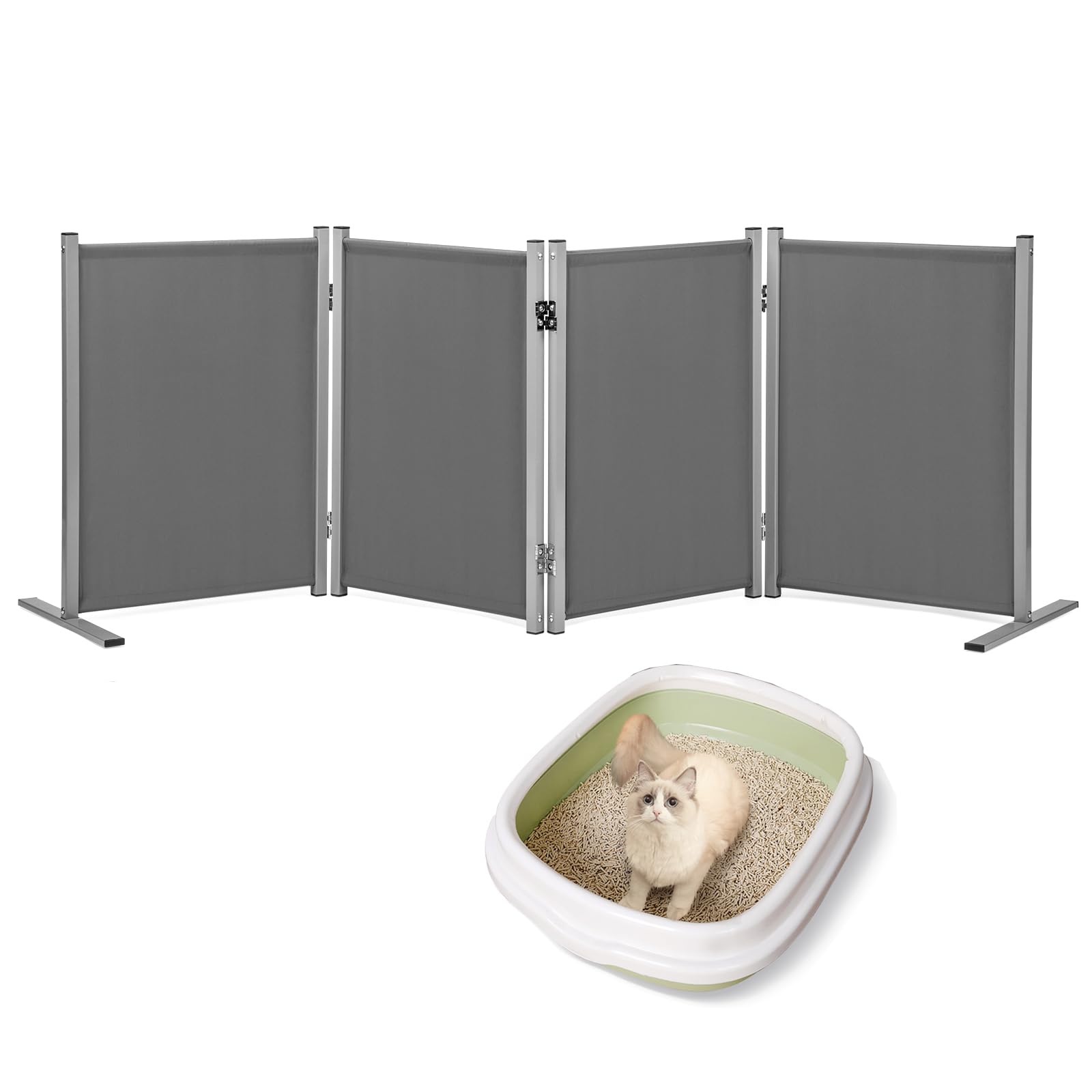Photo 1 of Rantila Cat Litter Box Privacy Screen Cat Litter Box Furniture Best for Your Cat's Health, 68''W x 24''H, Grey, Need Assembly