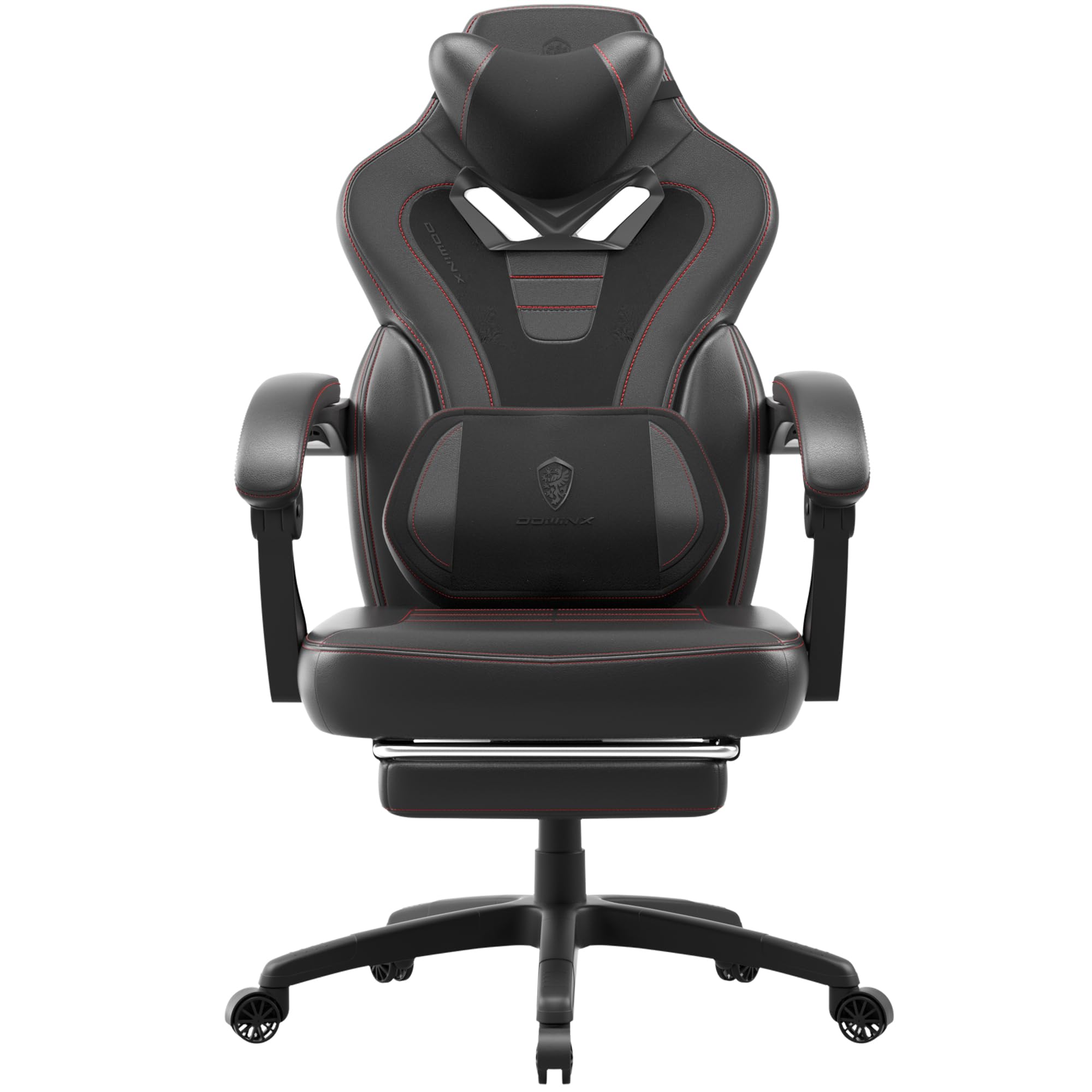 Dowinx Silla de Gaming con reposapiés, Silla de Juegos para Personas Pesadas, Silla de Gamer para Adultos con Masaje, Silla de Ordenador con PU, Silla de Juego para PC 150 kg (Negro)