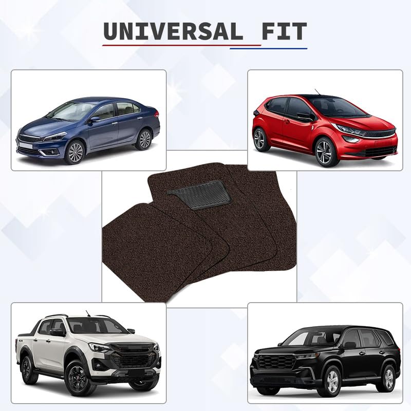 Image of Universal Fit Car Floor Mats, Anti-Skid Curly /Noodle Foot Mat, Vinyl Rubber Curly Grass Mats, Heal Pad, Dust & Liquid Trapping for Comfort, 5 Pcs Stylish Car Accessories Interior(Coffee)