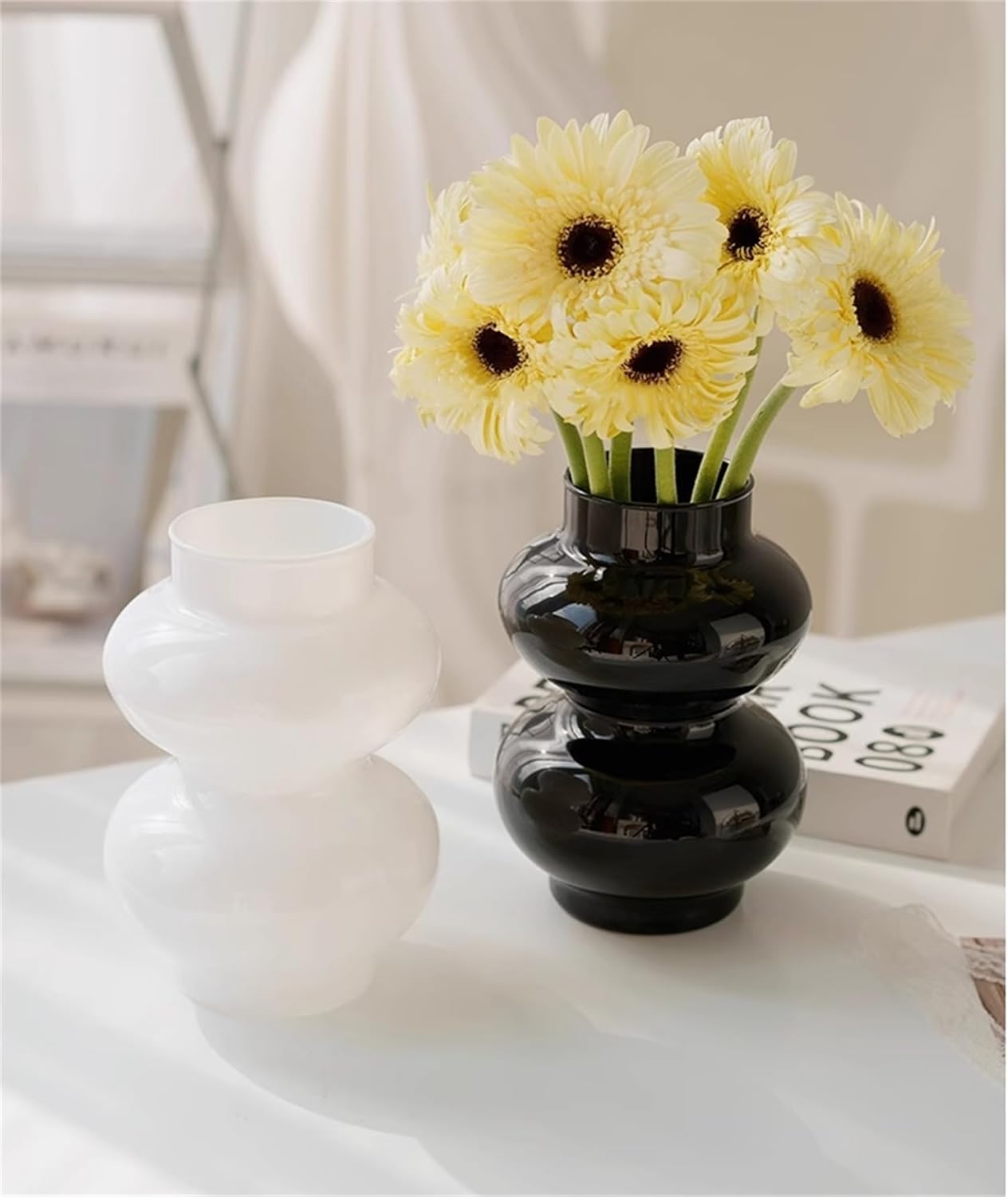 JSPYFITS Glass Hydroponic Flower Vase, Unique Vase for Centerpiece Double Balls Ins Modern Boho Style Bubble Vase for Flower Bouquet, 7 Inches Aesthetic Flower Vase for Home Decor(Black) - Image 3