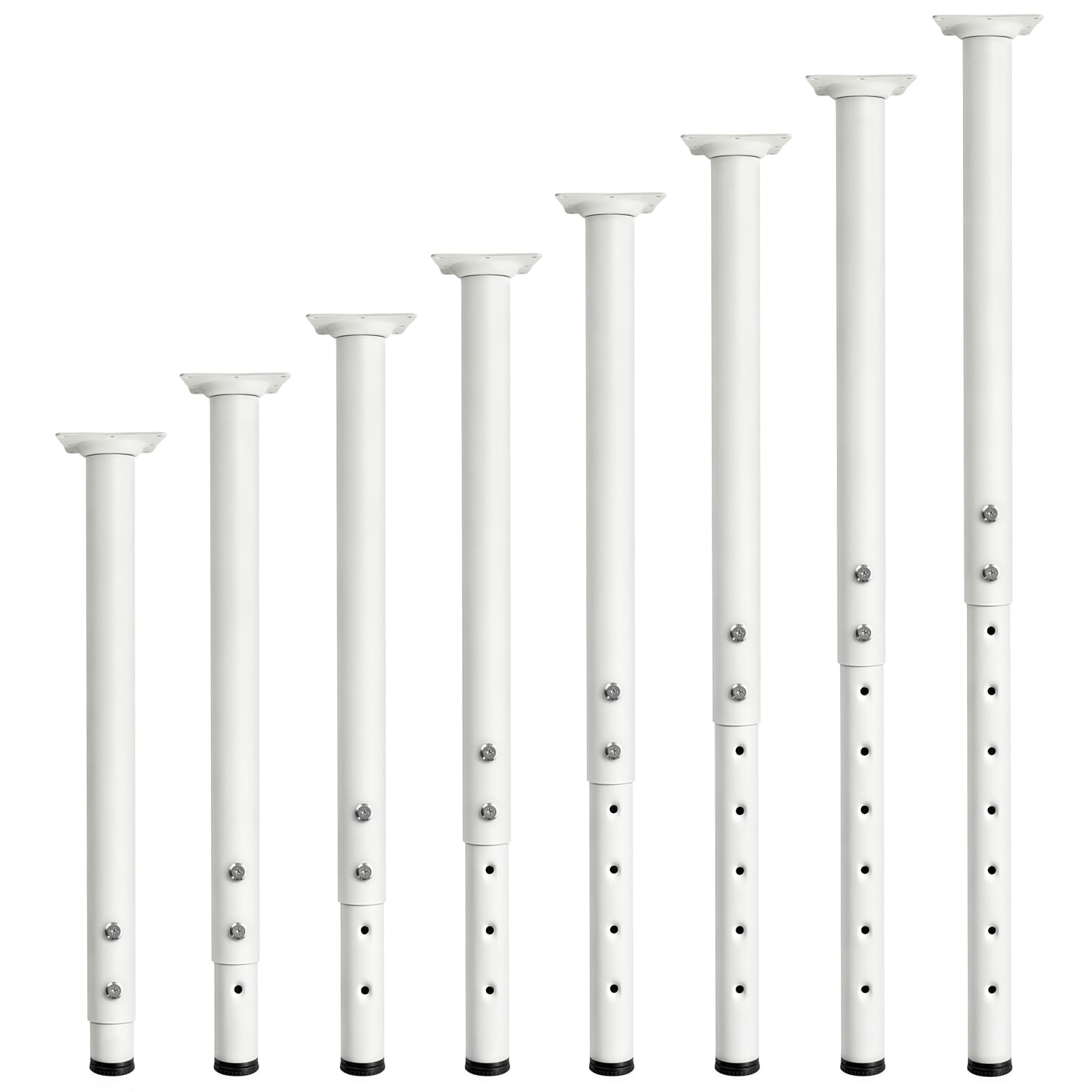 Jahof Pieds de Table Réglables de 55 à 90 cm, Pieds de Meuble en Métal Ø42/38mm avec Vis, Pieds Télescopiques pour Bricolage, RV, Maison et Bureau (4 pièces, Blanc)