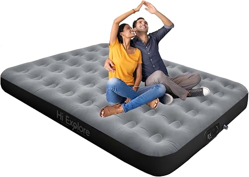 Air Mattress Full with Built in Pump Raised, with Comfort Plush, Inflatable Blow Up Mattress, for Home, Guests, Camping Grey, 10 Height