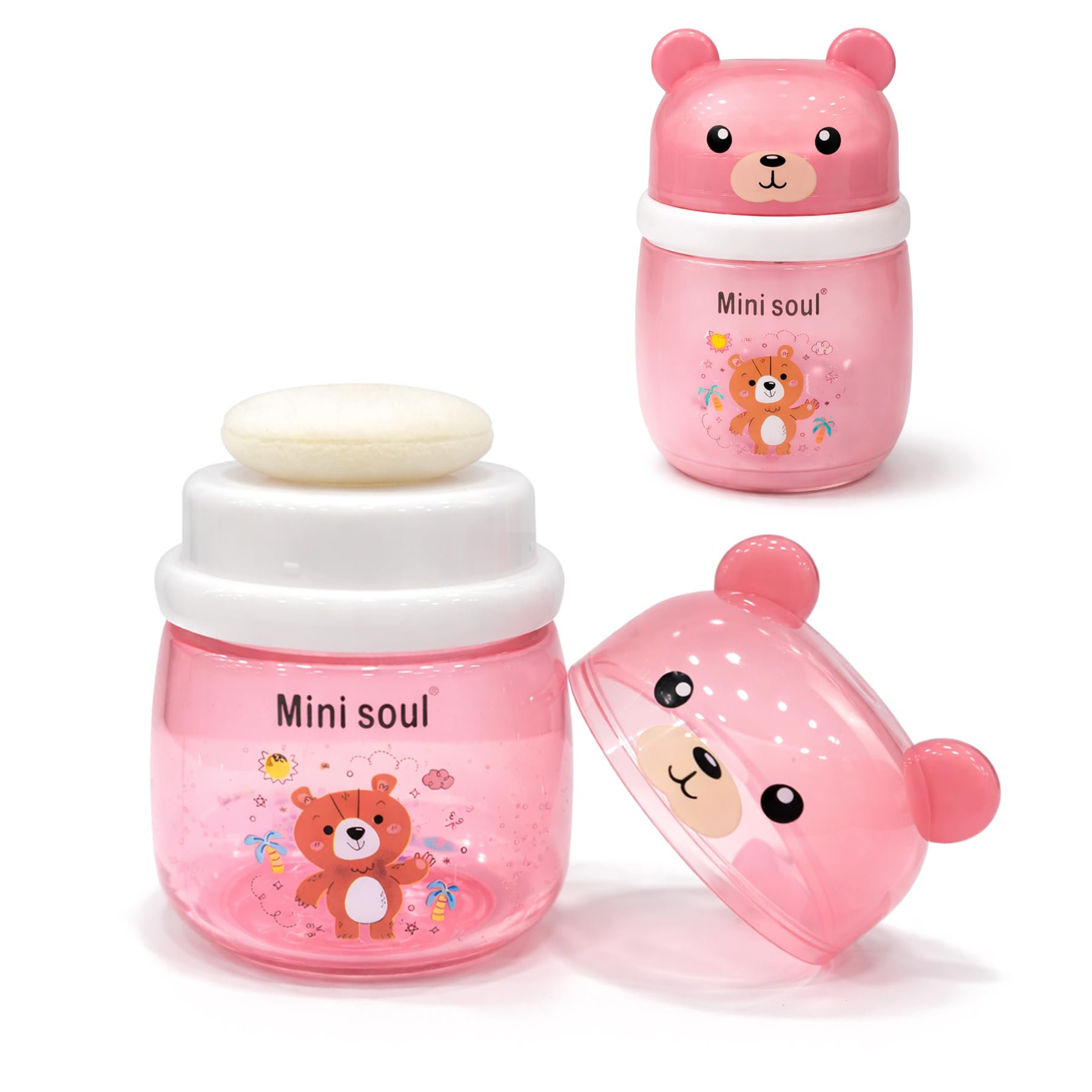 Mini Soul Baby Powder Puff with Container Soft Feather Sponge Powder Applicator for Newborn & Infant Transparent Refillable Case Mess-Free, Leak-Proof, Baby-Safe Powder Puff For kids Pink-image-7