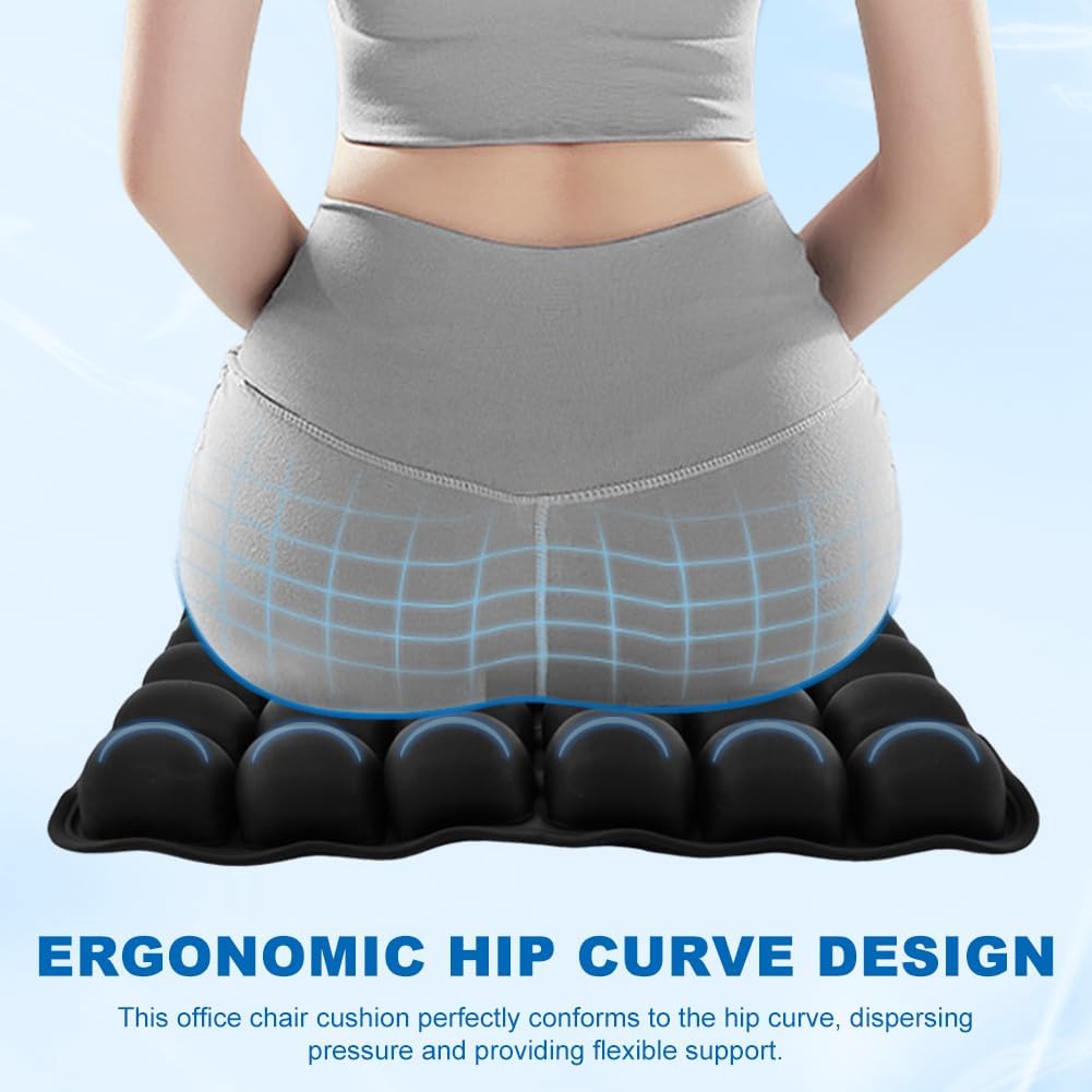 3D Air Cell Inflatable Seat Cushion, 36 Airbags Airplane Seat Cushion for Long Flights, Pressure Relief for Tailbone & Hip Pain, Wheelchair Cushions with Air Pump