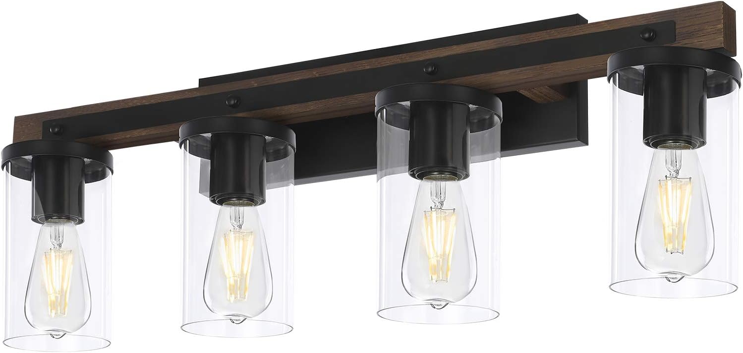 New Arrivals Fabulis 4-Light Farmhouse Vanity Light Over Mirror, Rustic Bathroom Wall Light Fixtures with Clear Glass Shades for Bathroom Living Room Hallway Lighting