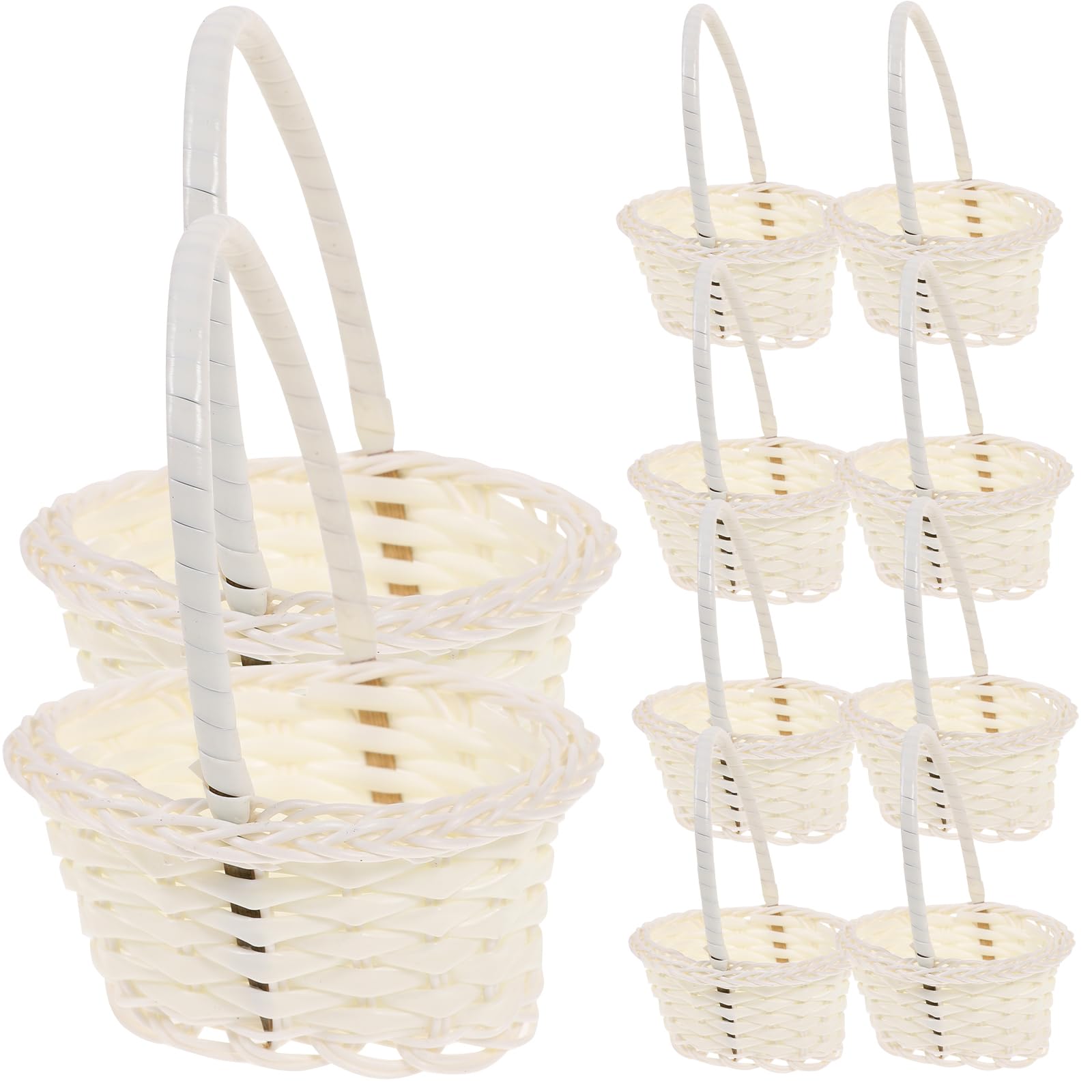 Cabilock Small Wicker Picnic Basket with Handle - 10pcs Wicker Rattan Flower Basket, Willow Flower Girl Basket for Weddings?Garden and Home Decor
