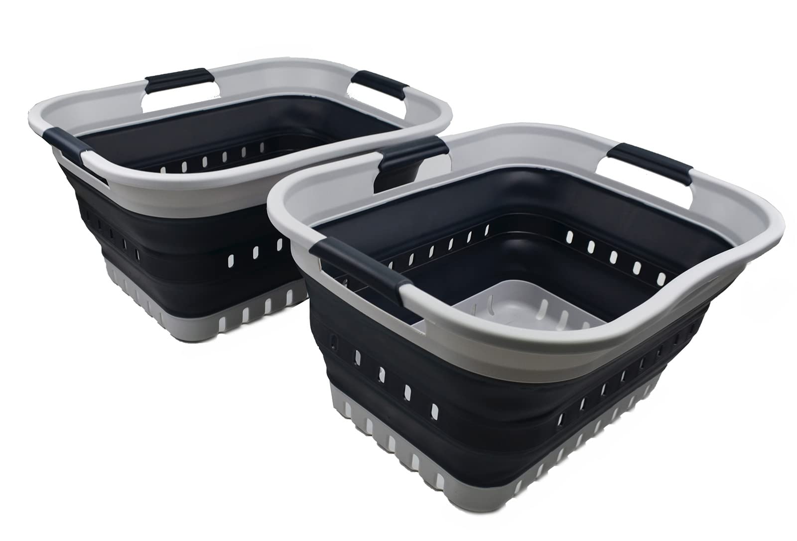 SAMMART 30L (8 gallons) Collapsible Plastic Laundry Basket/Hamper-Foldable Storage Container/Organizer-Space Saving Outdoor Pop Up Saving (Grey/Slate Grey (Set of 2))