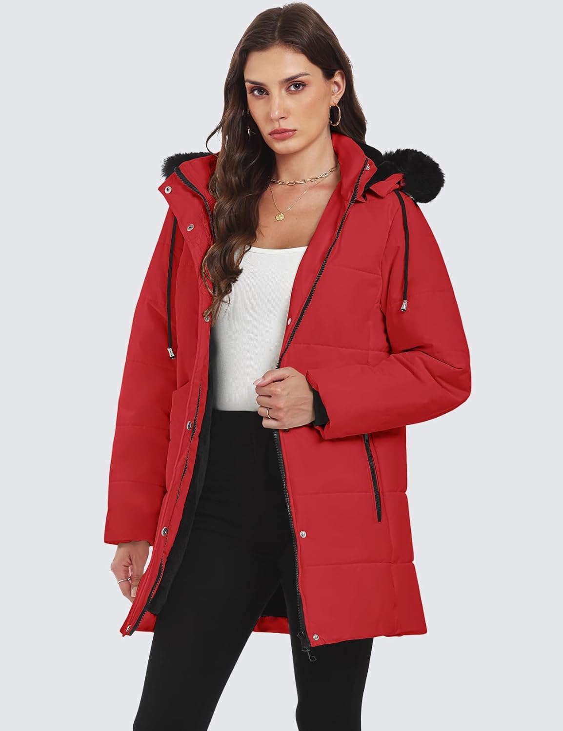 Gihuo Women's Winter Warm Puffer Coat Quilted Long Parka Jacket with Removable Hood - Image 2