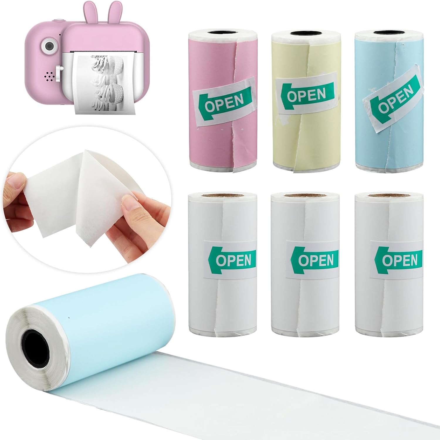 6 Rolls Printable Sticker Roll, Self Adhesive Thermal Printer Paper