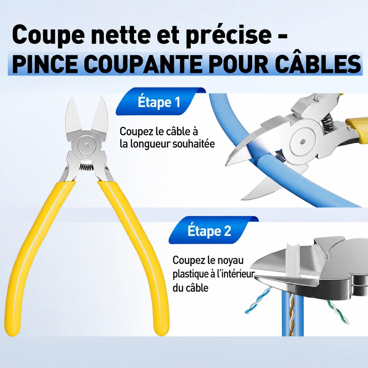 Kit d'outils réseau professionnel 14 en 1 - Pince à sertir RJ45, Cat6-Passthrough mâle et bateaux de protection, testeur de câble, dénudeur de câble, outil de ponch-down Ethernet