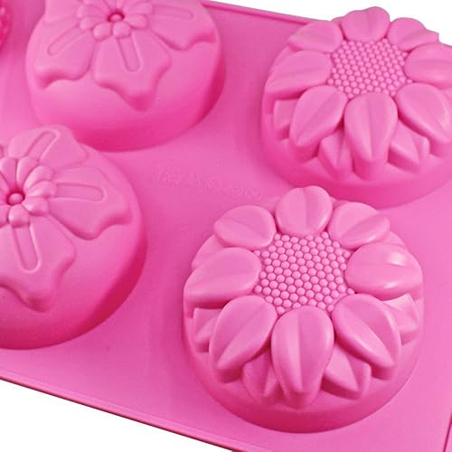 Miniatura 8 de SENHAI - Moldes de silicona con forma de flor de 6 cavidades, 3 paquetes de bandejas de cubitos de hielo para decoración en forma de fondant para