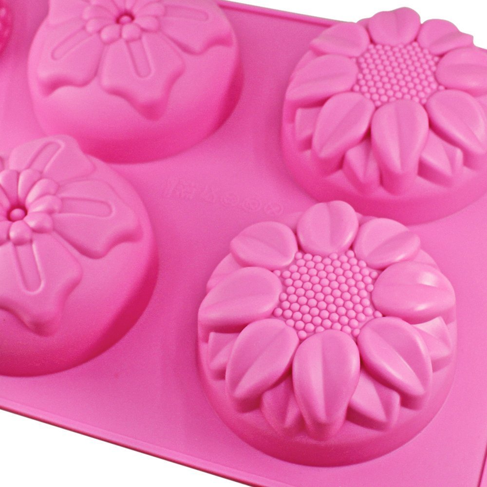 Moldes de silicona con forma de flor de 6 cavidades, 3 paquetes de bandejas de cubitos de hielo para decoración en forma de fondant para pasteles caseros y cupcakes de chocolate, morado, azul 8