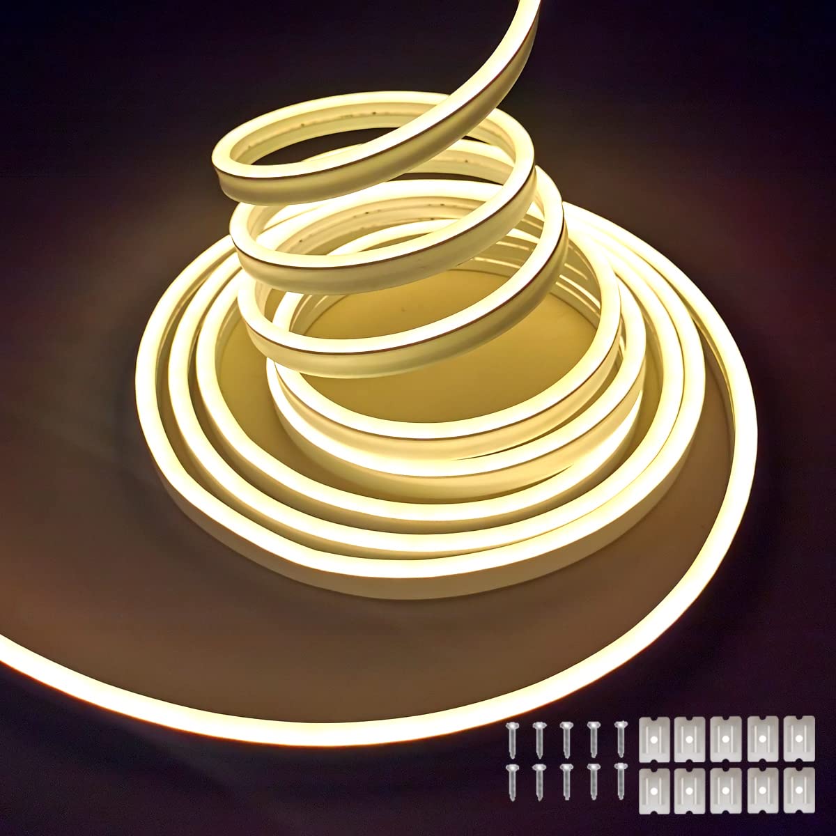 dobestyou Warm White Neon LED Strip Lights, 16.4ft 12V DC 600 SMD2835 LEDs Waterproof Flexible Rope Light for Indoor &amp; Outdoor Home Decoration (Power Adapter Not Included)