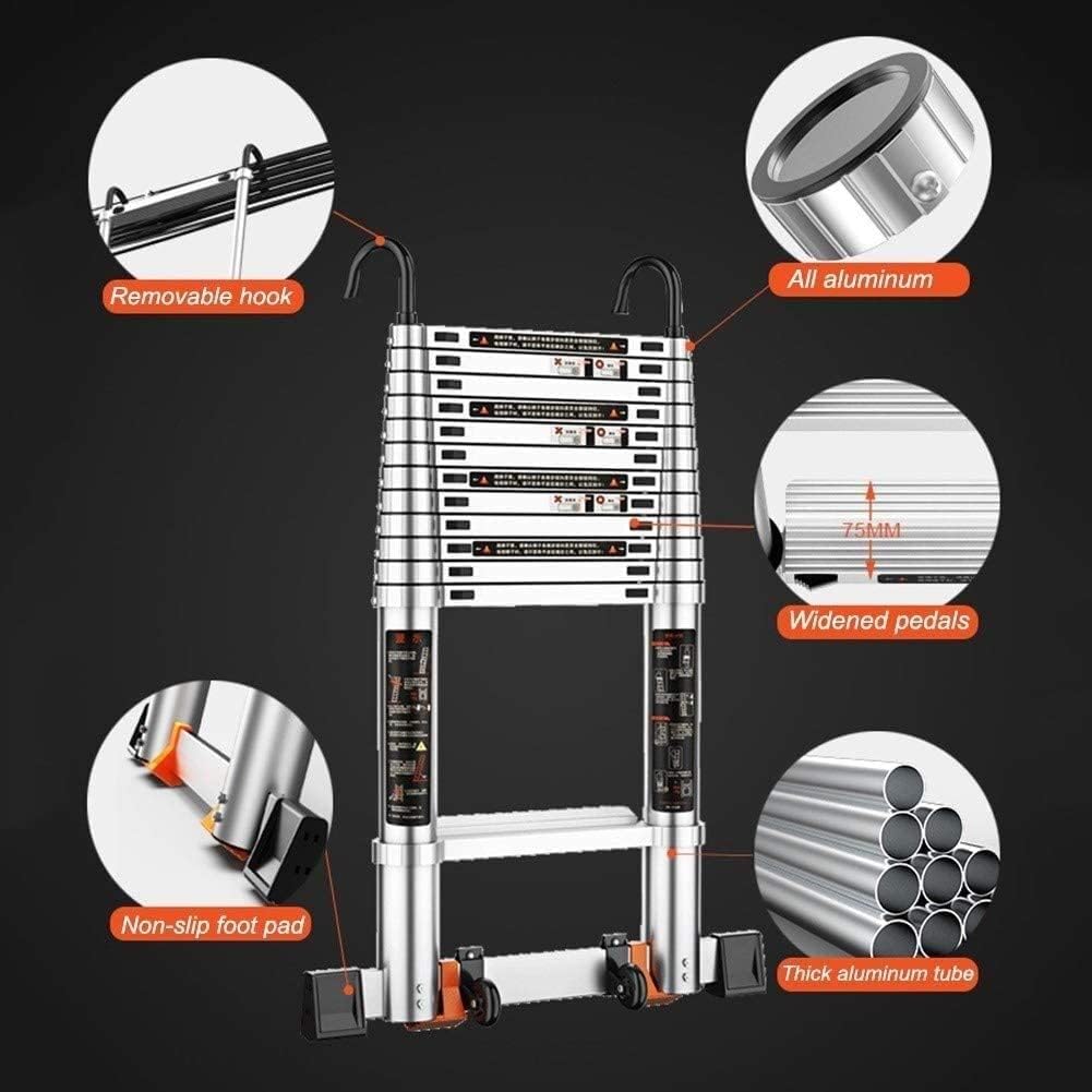 Aluminium Telescoping Ladder,Extension Telescopic Folding Ladders with Hook Household Vertical Ladder Portable Ladders Stepladder