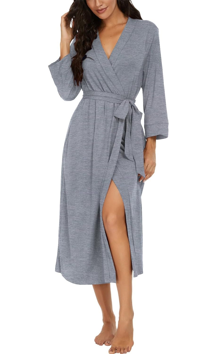 PrinStory Women Long/Short Bathrobe Knit Kimono Robes Soft Womens Dressing Gowns Casual Ladies Loungewear — view 34