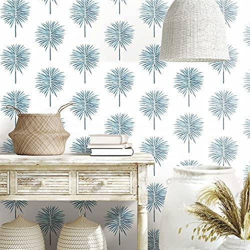 RoomMates RMK12054RL Blue and White Cat Coquillette Fun Fronds Peel and Stick Wallpaper